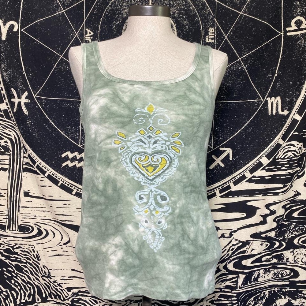 Graphic tie dye acid wash tank top